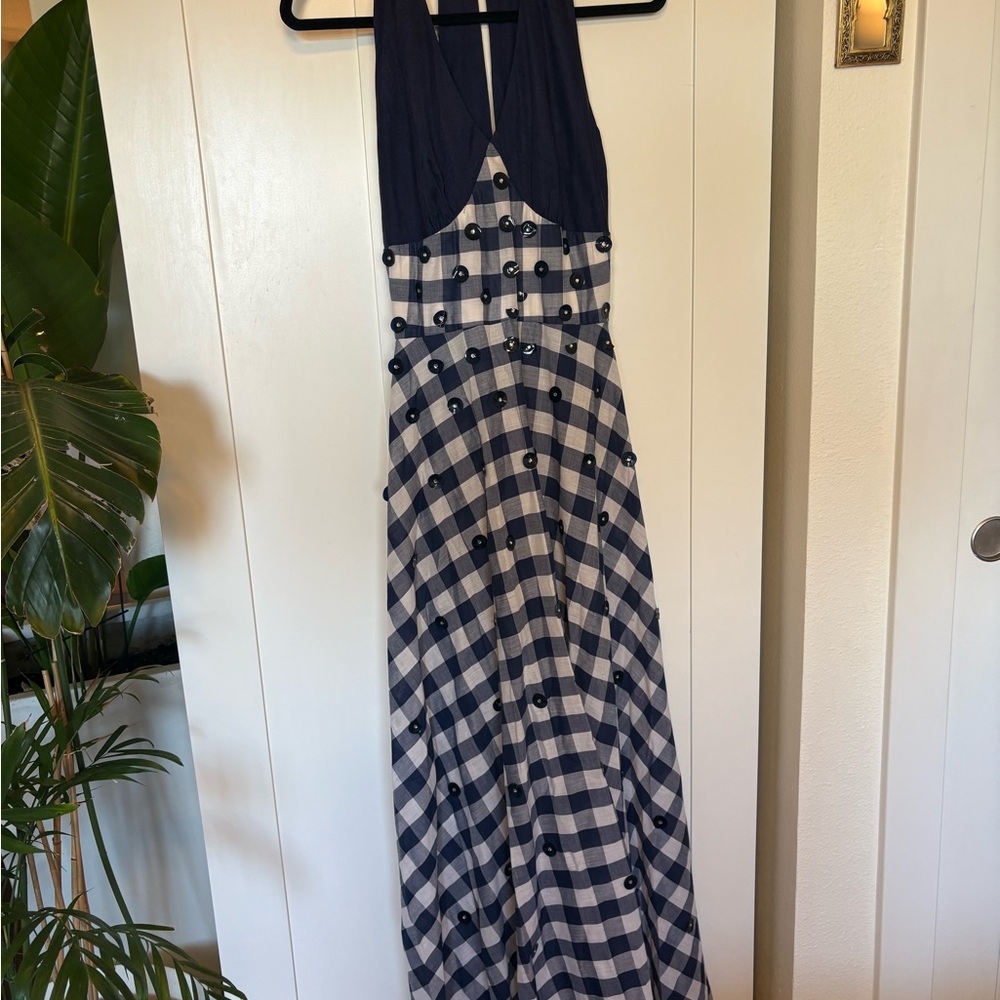 Navy and White Checkered Maxi Dress